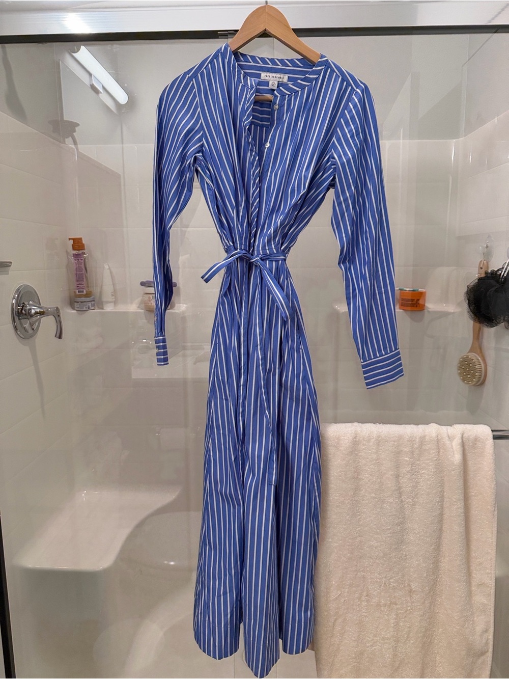 NWOT Striped Blue Maxi Tie-Waist Shirt Dress